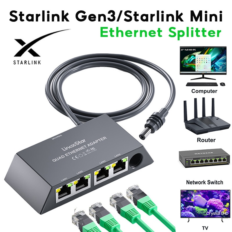 星鏈以太網適配器 4 端口  用於Starlink Gen 3/ Starlink MINI 適配器