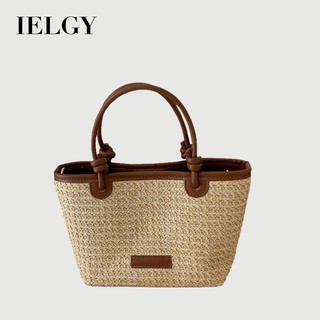 IELGY 沙灘風手提編織小包 單肩斜挎菜籃子水桶草編包