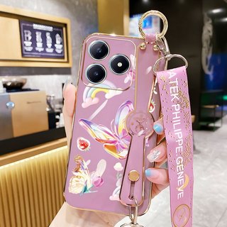 適用於華為 Honor 400 Pro 400 Lite 5G X70i 彩色蝴蝶圖案腕帶支架帶長掛繩防震手機殼的 VR