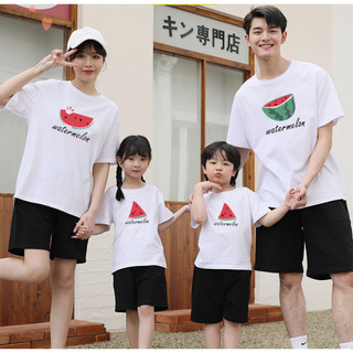 個性趣味親子裝短袖T恤男女上衣夏裝純棉學院風情侶裝全家裝一家旅行出遊度假休閒家庭裝全家福團建活動團體裝童裝班服校服
