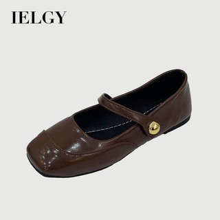 IELGY法式平底PU皮鞋單鞋女2025新款棕色瑪麗珍女鞋方頭