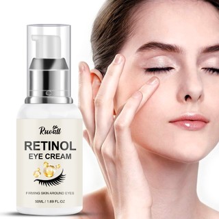 RUOALL 視黃醇眼霜 50ml 按壓酒精透明質酸膠原蛋白雙填充線煙醯胺提亮淚溝,熬夜儲存眼部、彩妝/日期急救