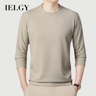 IELGY華夫格男士長袖T恤新款純色圓領休閒百搭毛衣簡約打底衫