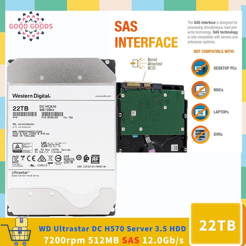 (非家用電腦!)WD 超星 DC HC570 WUH722222AL5204 22TB 7200RPM SAS 12Gb