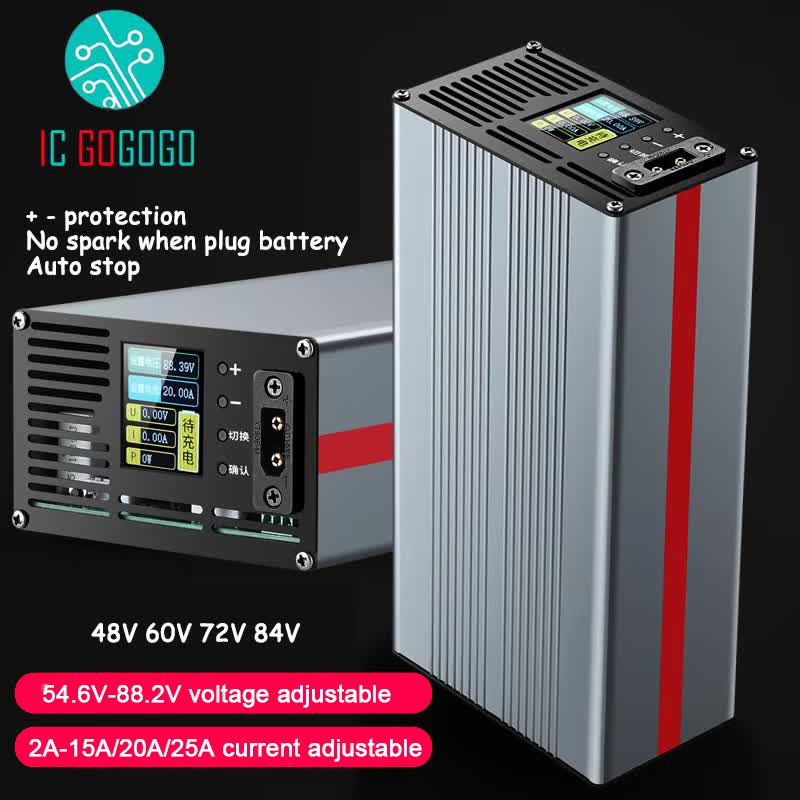電流電壓可調 54.6V 至 88.2V 2A - 25A 20A 15A 充電器鋰離子 Lipo Lifepo4 電池