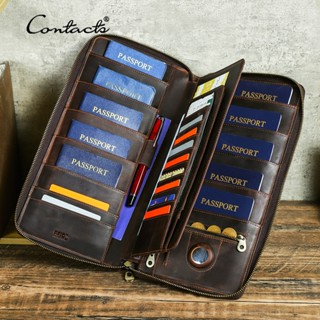 CONTACT'S 真皮家庭護照手拿包錢包 Airtag 護照套旅行手提包 10 個護照槽