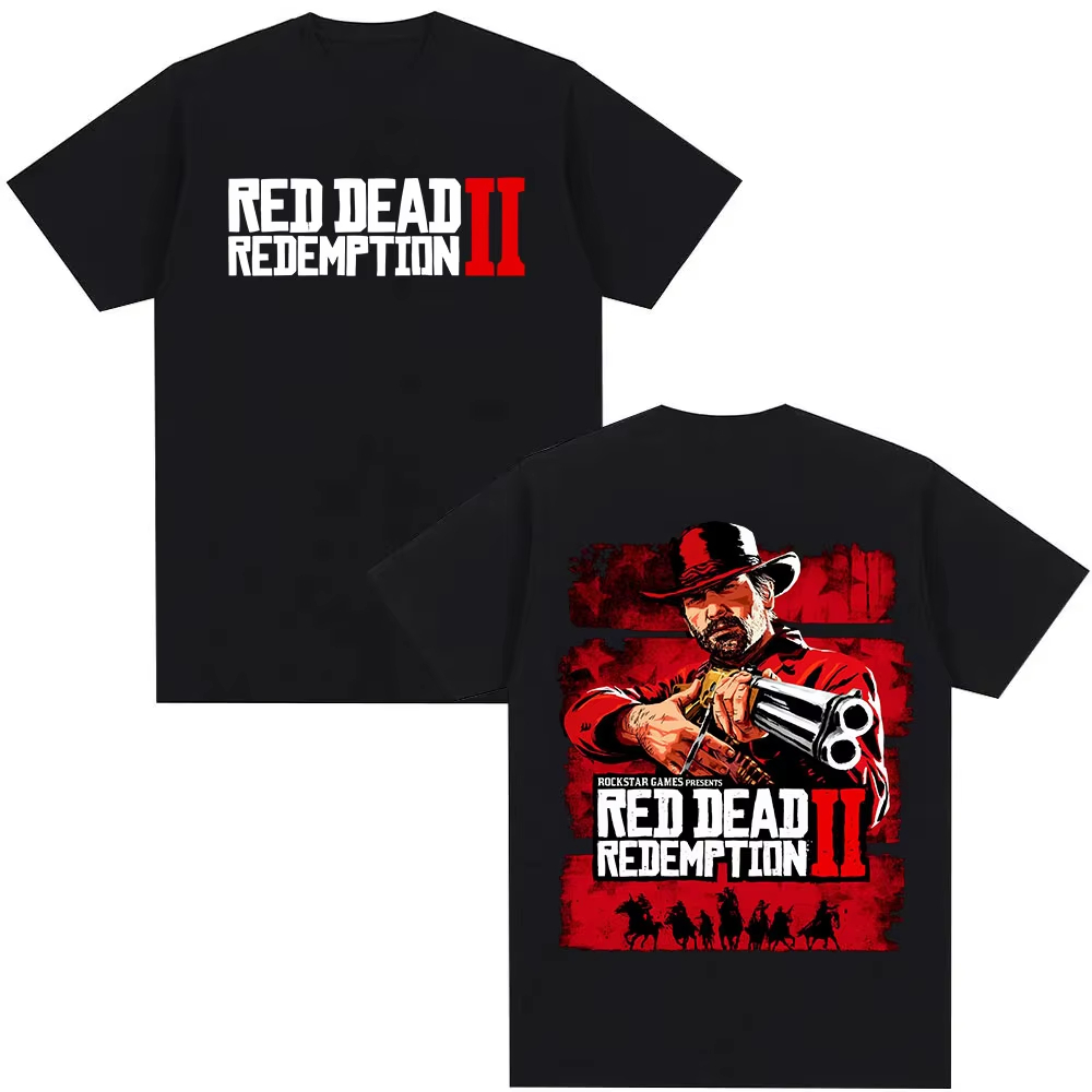 Arthur Morgan 遊戲玩家圖案 Red Dead Redemption 2 男士時尚純棉 T 恤