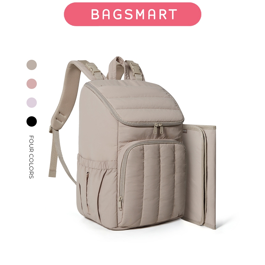 快速出貨【BAGSMART官方旗艦店】 旅行媽媽背包蓬鬆尿布袋輕便時尚嬰兒袋帶絕緣口袋、更換墊、嬰兒車帶