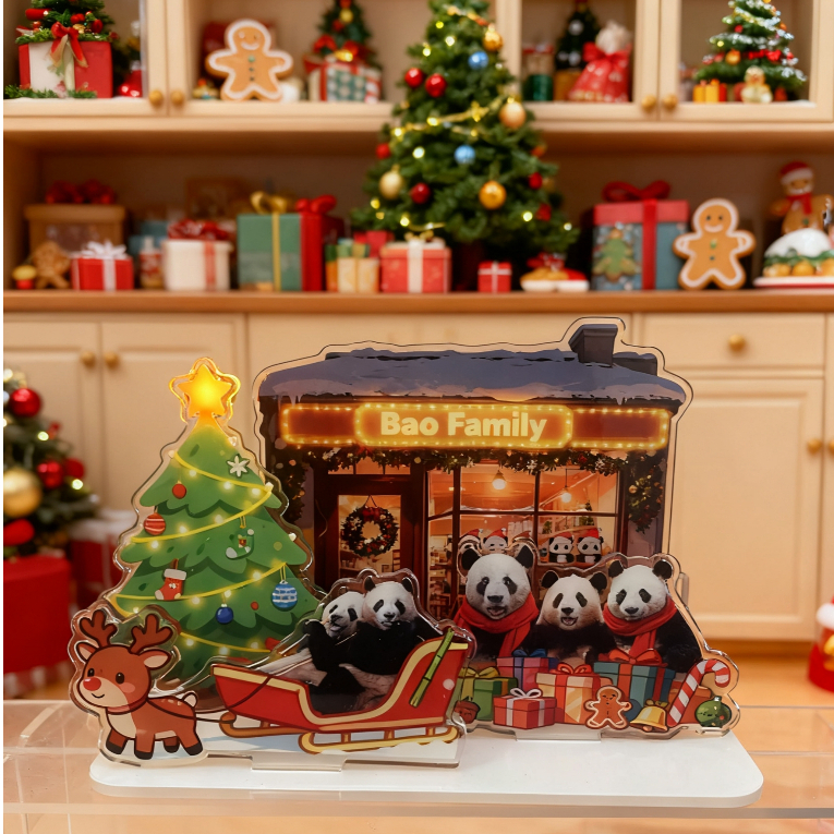 happypcase自製寶家族福寶耶誕亞克力磁控亮灯立牌摆件 寶家族熊貓周邊桌面擺件 生日禮物耶誕裝飾推薦 寶家族立牌