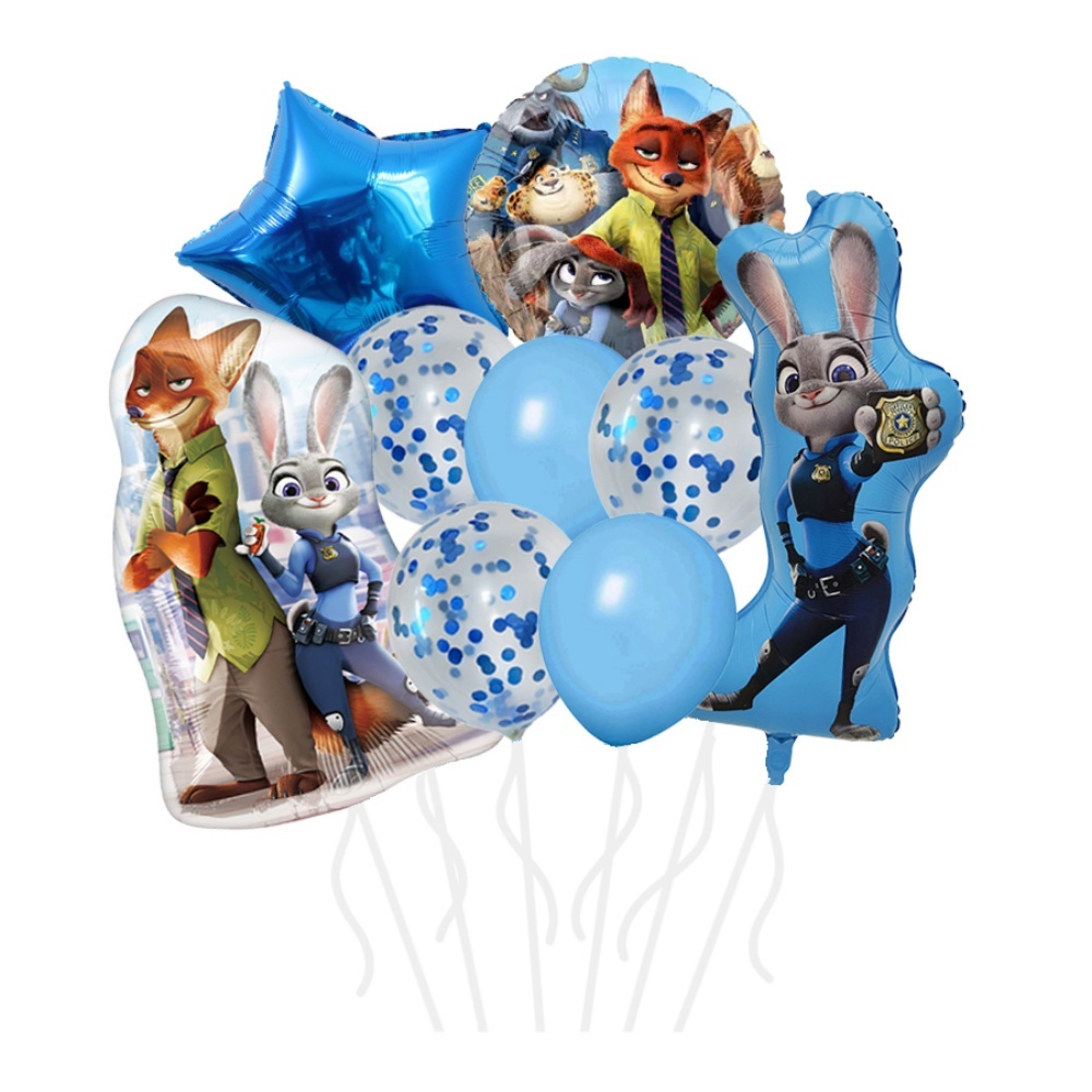 尼克和朱迪鋁箔氣球 - 尼克和朱迪設計 - 卡通照片背景氣球裝飾、房間牆壁和教室氣球裝飾、送給朋友的禮物驚喜