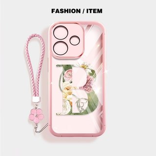 適用於 Oppo A5i A5 Pro 5G 4G A5X A5i A5 4G 5G 字母花透明防震手機殼帶花繩的 VR