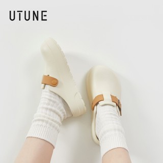 UTUNE 勃肯風平底涼鞋EVA厚底 女款4.5cm增高 一腳蹬半拖 可調式皮帶扣 舒適防滑軟底 文青復古包頭懶人拖鞋