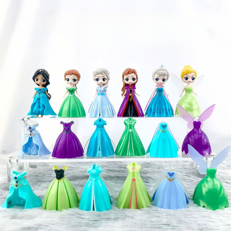 6 件裝 8 厘米公主冰雪奇緣艾爾莎女王安娜小叮噹茉莉換衣服公仔 PVC 動作模型玩具娃娃禮物