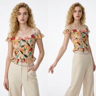 合法的金發 Elle Woods 日常風格副本 | 花卉夢幻刺繡水晶花朵上衣