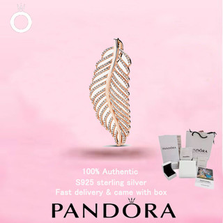 (150)新款PANDORA玫瑰金首飾情人節精選閃閃發光的羽毛吊飾