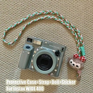POLAROID Fujifilm instax WIDE400 水晶保護殼透明保護殼帶錶帶+貼紙寶麗來防撞