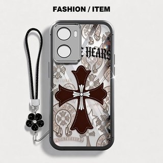 適用於 Oppo A57 A77 2022 4G A57E A57S A77S 4G 十字紋透明防震手機殼帶花繩的 VR