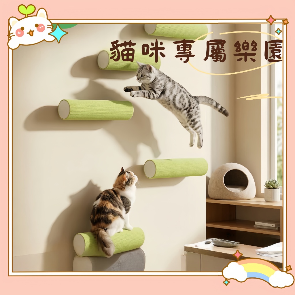 自粘牆壁貓跳臺，貓爬架，貓抓板，免打孔，寵物攀巖，貓玩具