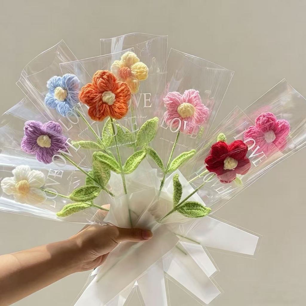 母親節花束泡芙花帶包裝手工編織毛線成品教師節禮物仿真花創意禮物禮品