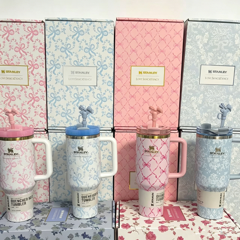 適用於 Stanley x LoveShackFancy Quencher H2.0 FlowState 玻璃杯(絲帶蝴