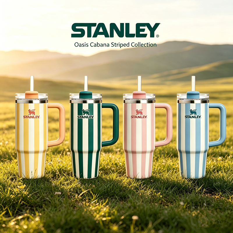 適用於 Stanley Quencher H2.0 FlowStateTM 玻璃杯 40 盎司 - 綠洲小屋條紋系列