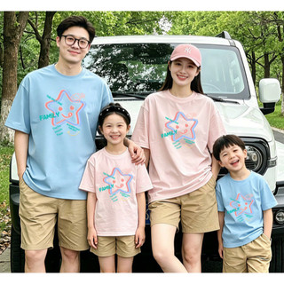 原創潮品親子裝T恤短袖男T女T大尺碼上衣夏裝純棉圓領T百搭款情侶裝全家裝一家三口旅行出遊家庭裝家族全家福團體裝休閒童裝T