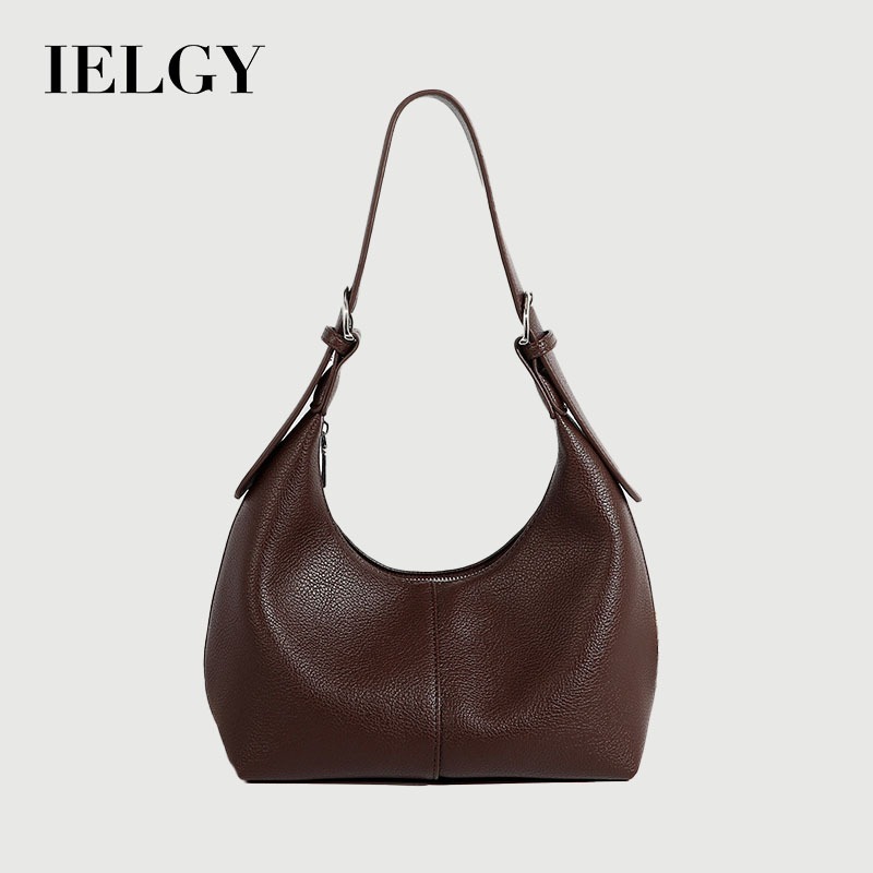 IELGY 春夏復古亮面腋下包 油蠟質感單肩餃子包