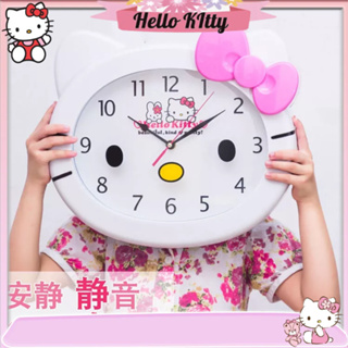 helloKitty大號凱蒂貓靜音掛鐘 可愛卡通時鐘 臥室少女心兒童房掛鐘