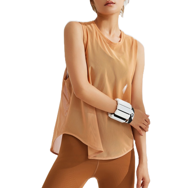 新款歐美網紗透氣運動罩衫女跑步健身速乾T恤無袖背心瑜伽服上衣