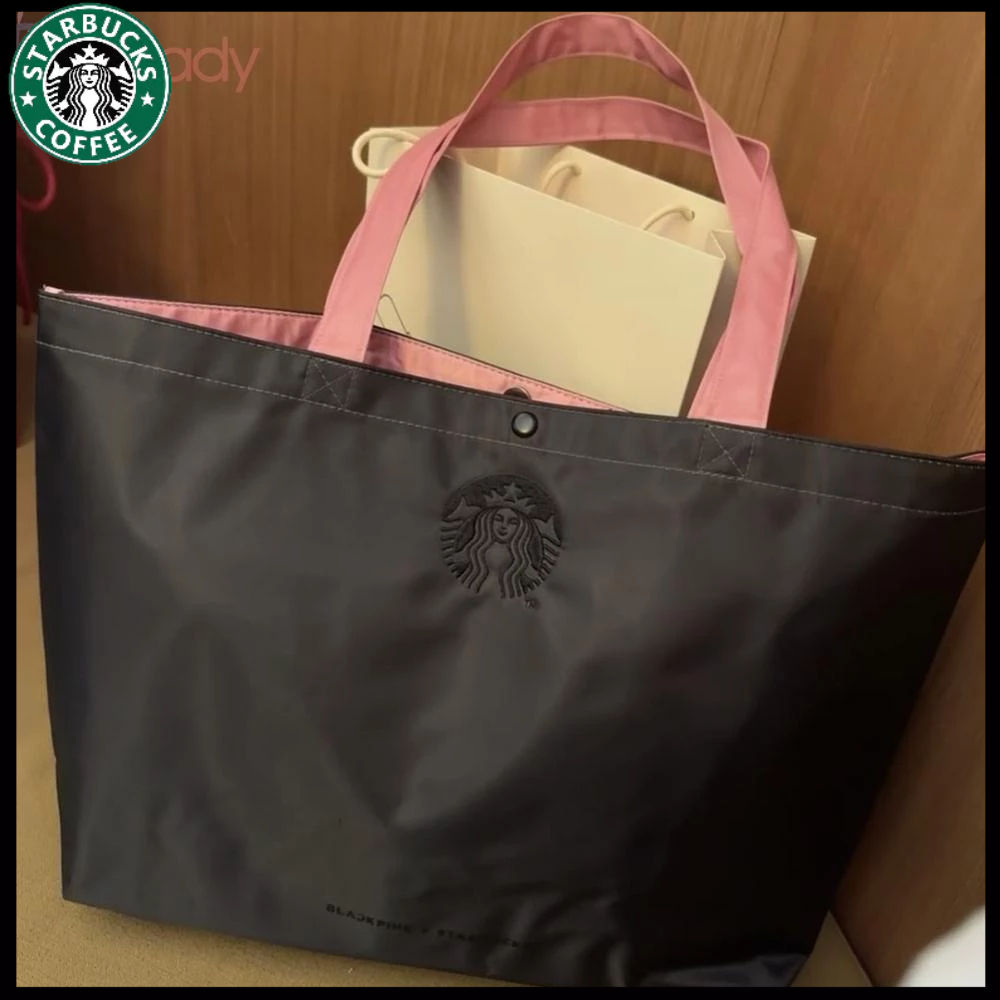 STARBUCKS 1 件裝星巴克 Blackpink 刺繡尼龍單肩包牛津布托特包多用途全新