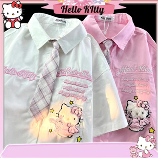 日系可愛kitty貓短袖襯衫 男女通用夏季小眾polo衫學院風襯衫ins
