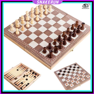 【SN】3合1多功能木製國際象棋套裝折疊棋盤遊戲旅行遊戲國際象棋跳棋草稿西洋雙陸棋套裝娛樂益智玩具