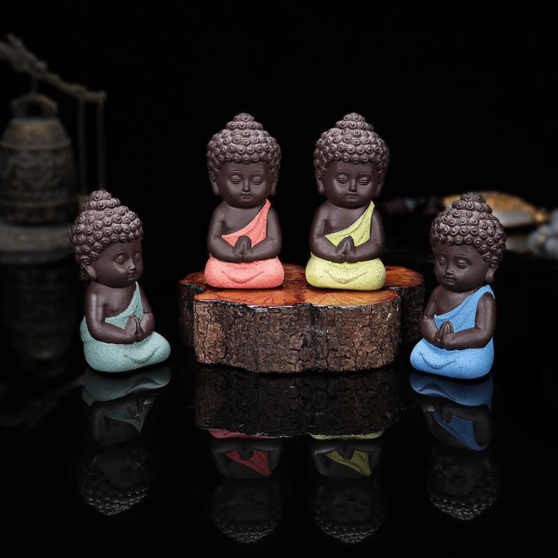 陶瓷茶具寵物擺件佛啟蒙雕像迷你和尚公仔細沙小和尚茶寵擺設