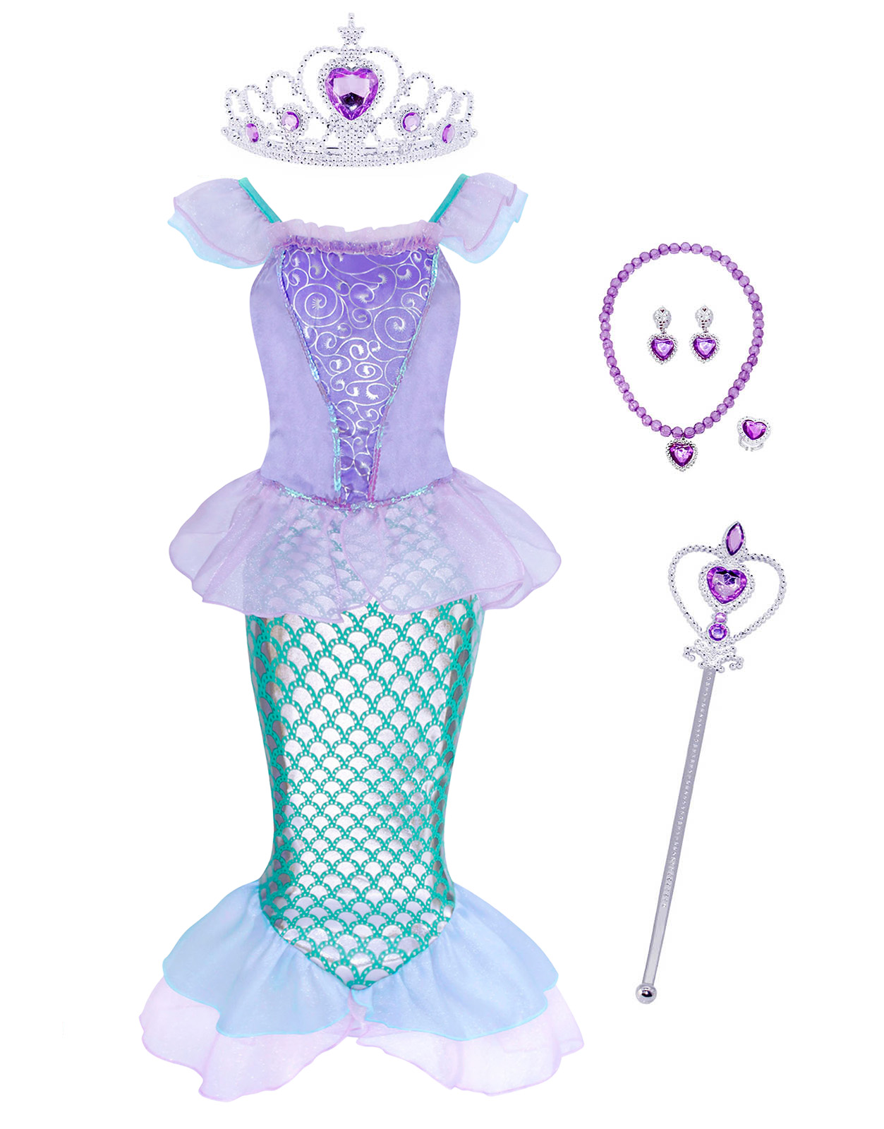 小美人魚服裝女孩裝扮兒童公主愛麗兒化裝萬聖節角色扮演幼兒女孩生日派對服裝帶配飾