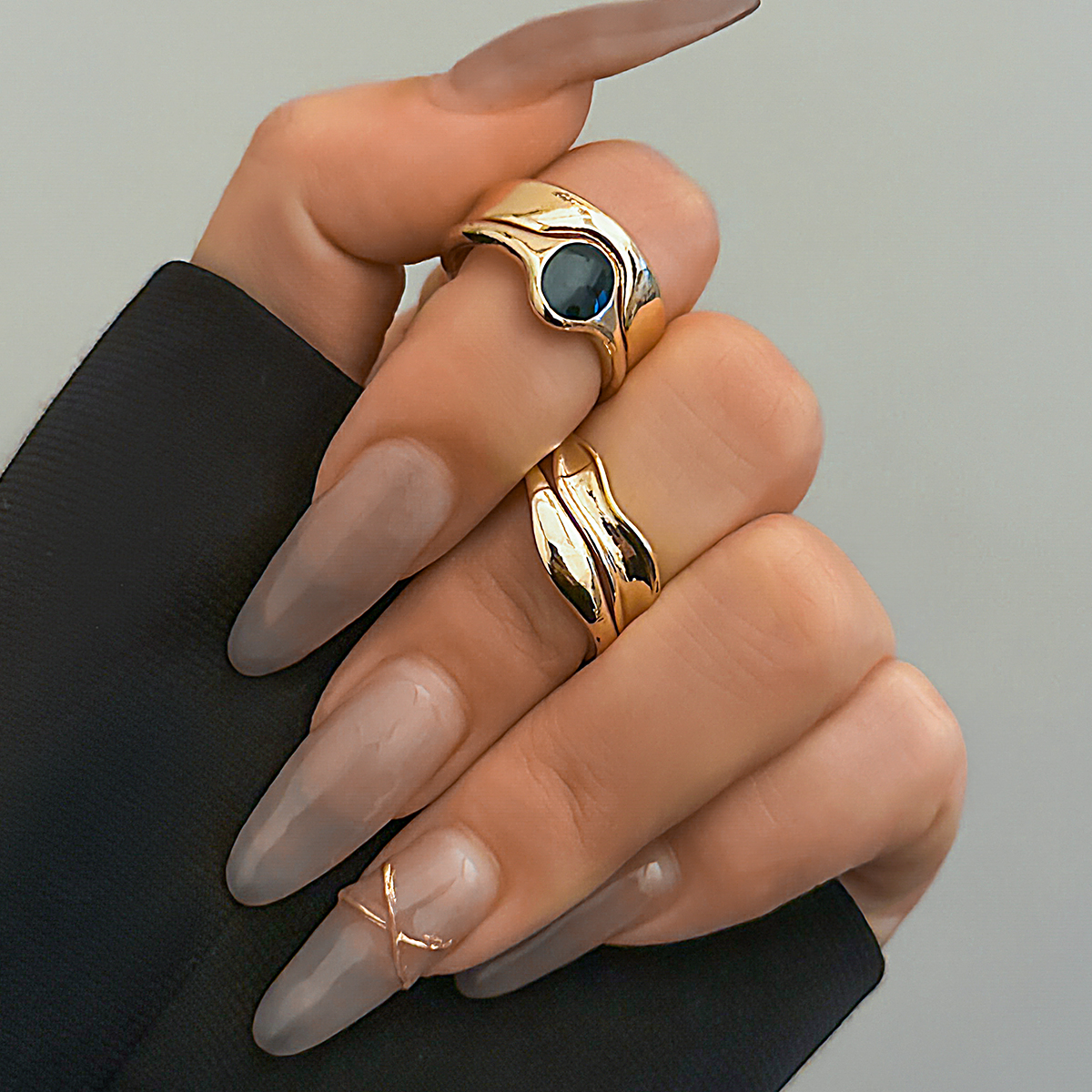 2 件裝開口可調節不規則金屬黑色油漆戒指套裝女士時尚女士手指戒指 2024 年時尚首飾女性禮物