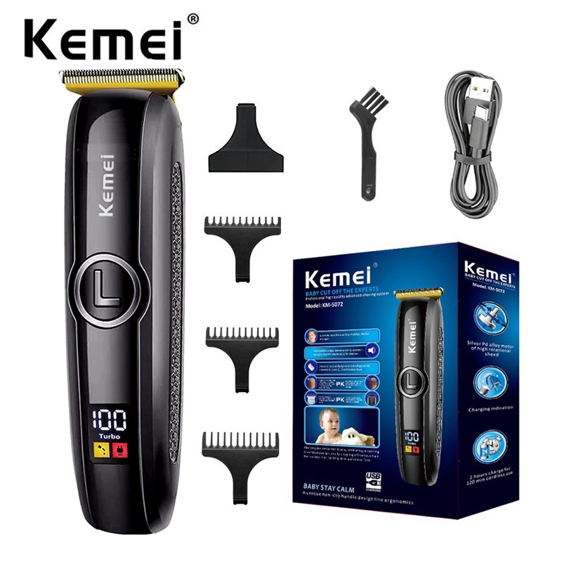 KEMEI 科美專業理髮器男士電動面部迷你理髮器可充電理髮機液晶顯示屏快速充電