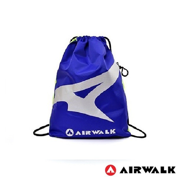 【美國 AIRWALK】經典美式塗鴉雙面束口後背包(藍/螢光黃雙面)