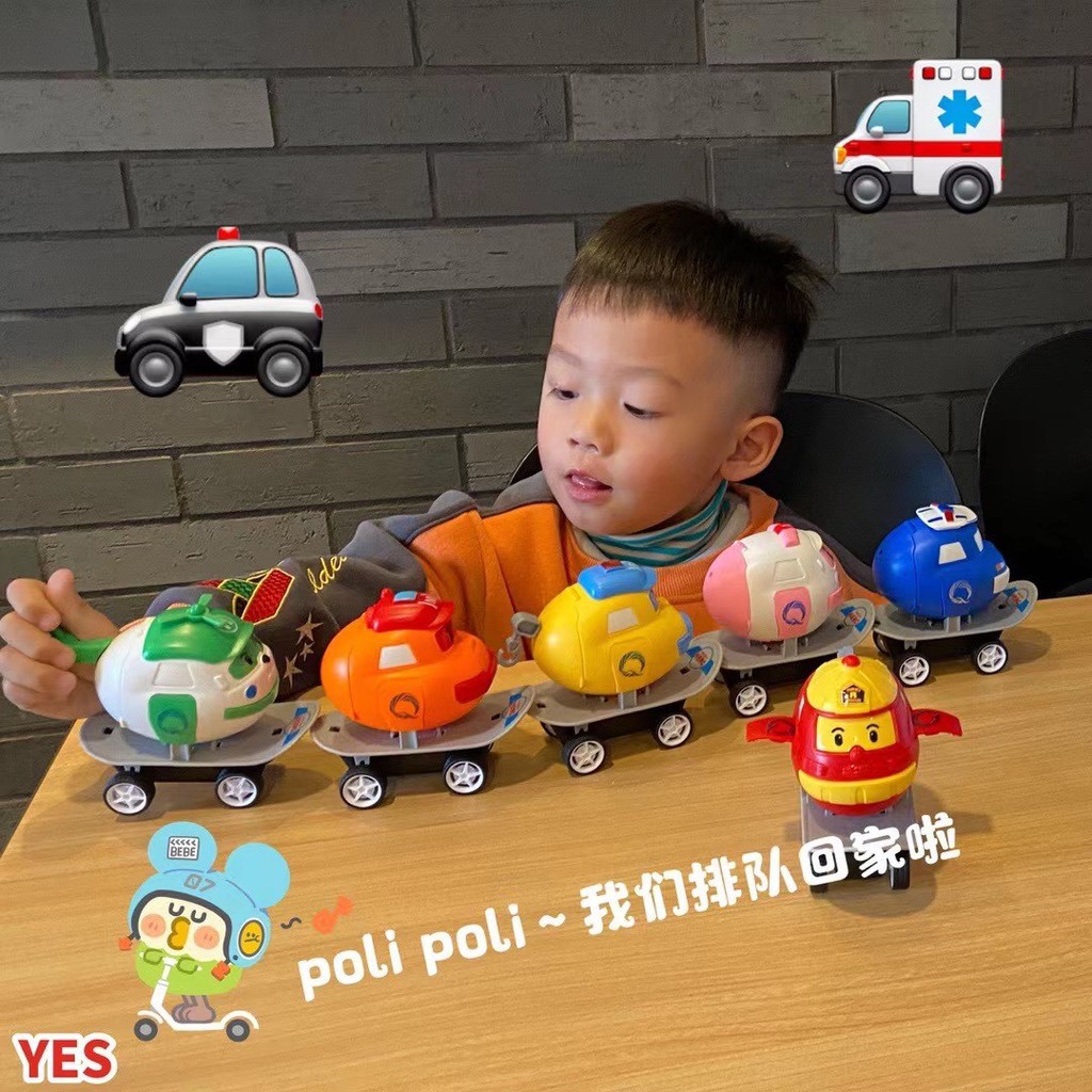 新款 Poli滑板車變形救援隊 珀利家族變形警車機器人迴力車 波奇 馬克 安巴 羅伊 海利 兒童玩具 禮物