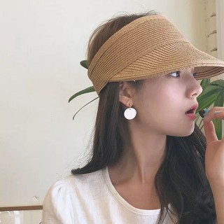 NXS 空頂帽簷寬頻草帽 草編 網球帽 無頂 空頂 遮陽帽 草帽 編織 防曬 防飛 帽子 可折 度假 海邊 運動 韓國
