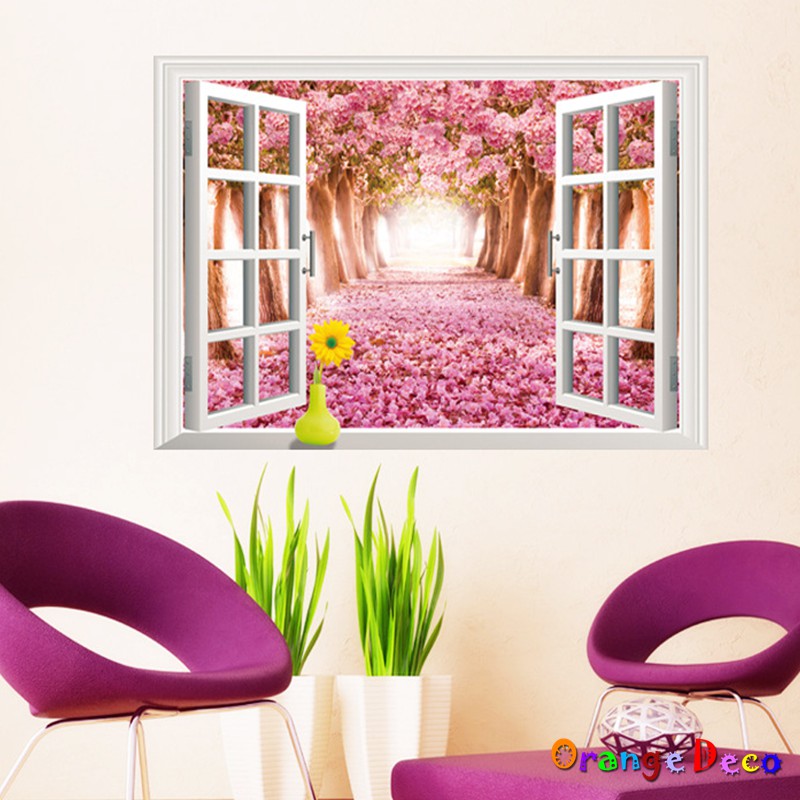 【橘果設計】夢幻櫻花樹窗戶 壁貼 牆貼 壁紙 DIY組合裝飾佈置
