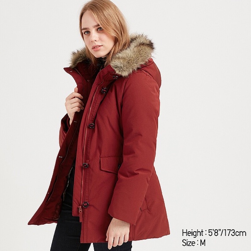 UNIQLO 女裝 HYBRID羽絨 特級保暖短大衣 外套 S號 紅 近全新