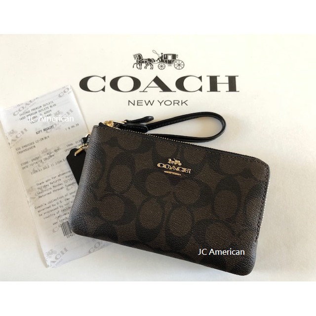 【美國JC】COACH 87591新款立體馬車 經典C logo 深咖啡+黑色 雙拉鍊 小手拿包/萬用包/手機包~現貨