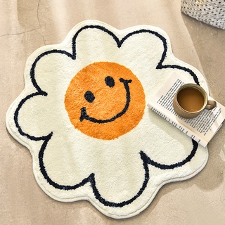 優品王-ins北歐風 笑臉太陽花地墊(60/80公分) 仿羊絨太陽花地毯 笑臉地毯 微笑太陽花 兒童房造型地墊 花朵地毯