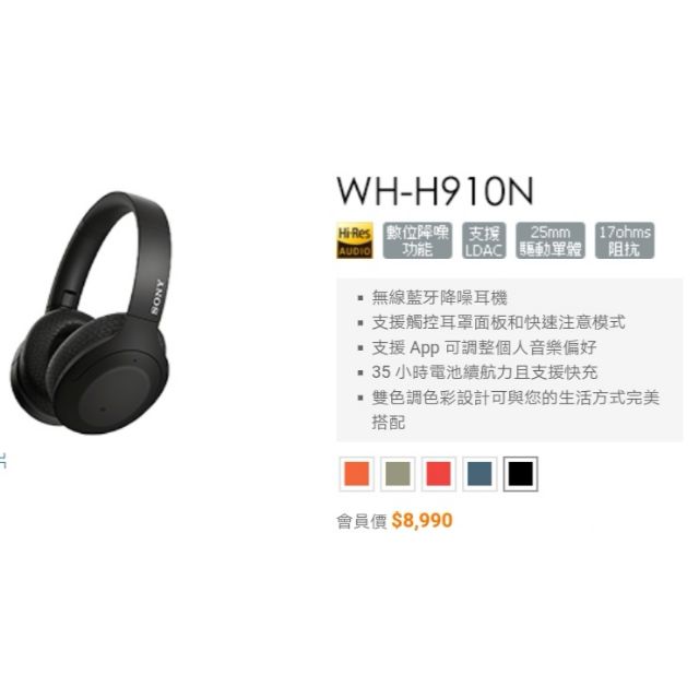 全新未拆 Sony 無線藍牙降噪耳機WH-H910N