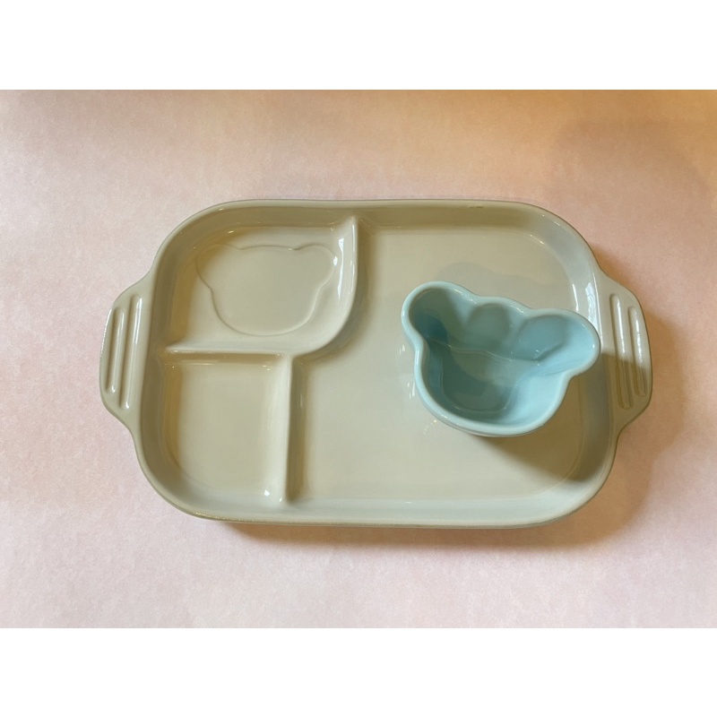 Le creuset 嬰兒餐盤+小熊烤盅（粉彩藍）彌月禮