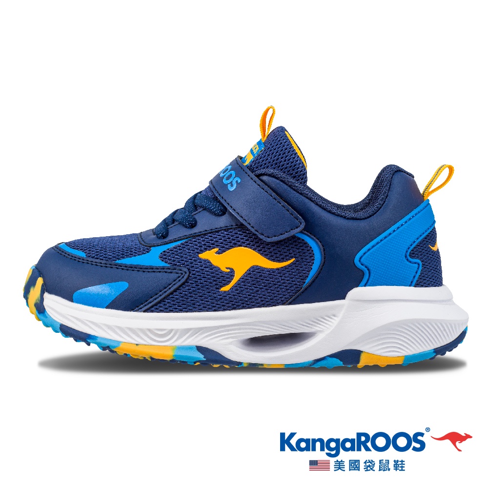 【KangaROOS 美國袋鼠鞋】童 FLASH 輕質透氣 外擴式鞋底 運動鞋 (藍/黃-KK21516)