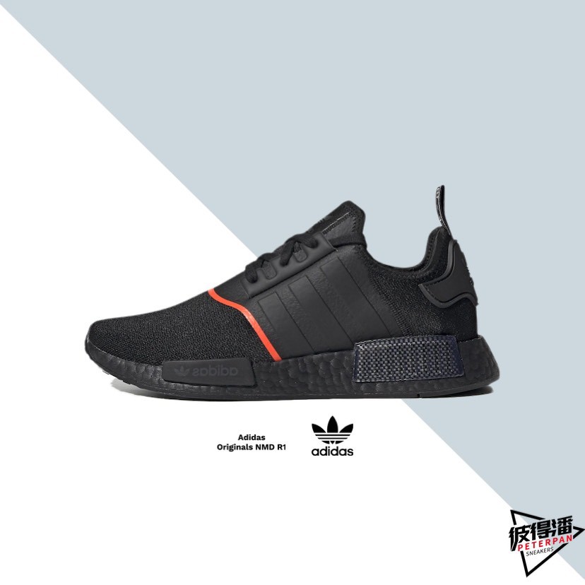 ADIDAS ORIGINALS NMD R1 全黑 紅線 碳纖維版 卡夢 黑魂 男款 EE5085【彼得潘】