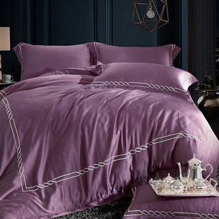 素色刺繡60支100%純天絲TENCEL【雙人 加大 特大組合】規格可選 兩用被床包四件組 玫瑰紫