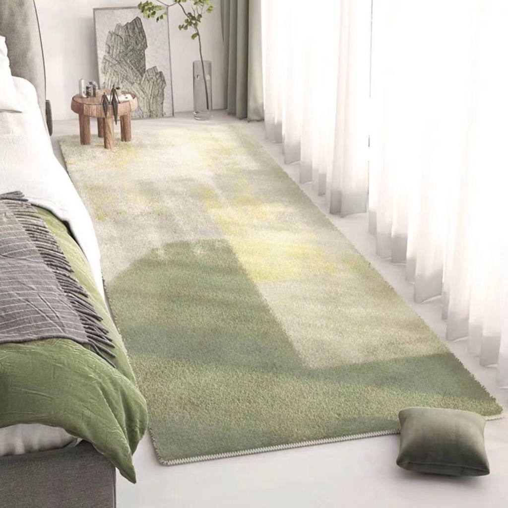 可客制尺寸 仿羊絨綠色長條床邊地毯 客廳地毯 臥室床前沙發茶几毯 腳墊飄窗地墊 吸水地墊 防滑地墊 地毯地墊 地毯 地墊