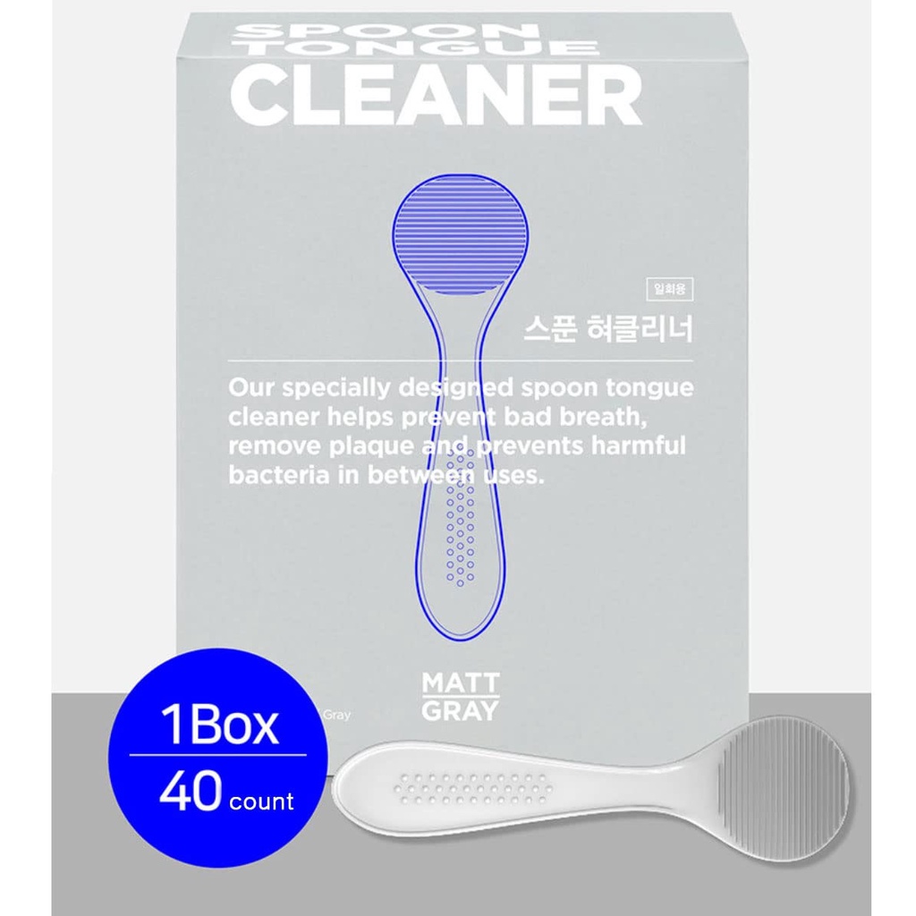 亞光灰色一次性勺舌頭清潔劑 / 刮板 40ct, 便攜式袋, 韓國製造